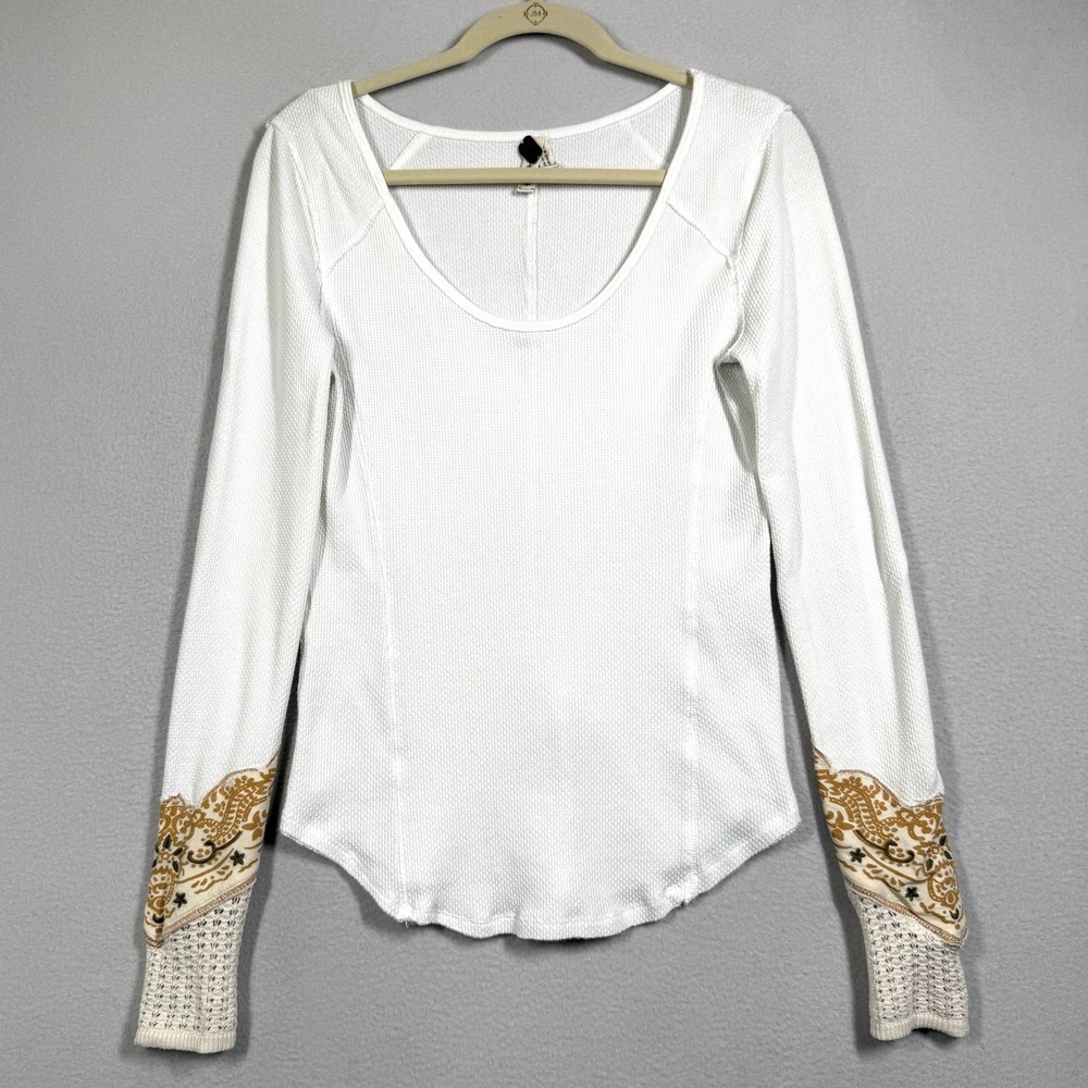 We The Free People Thermal Top Women Large Waffle Knit Boho Bandana Crochet Cuff